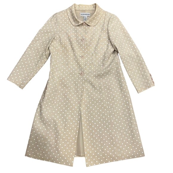 Jessica Howard Vtg Polka Dot Linen Blend Coat, Tan White, 14 - Picture 7 of 10